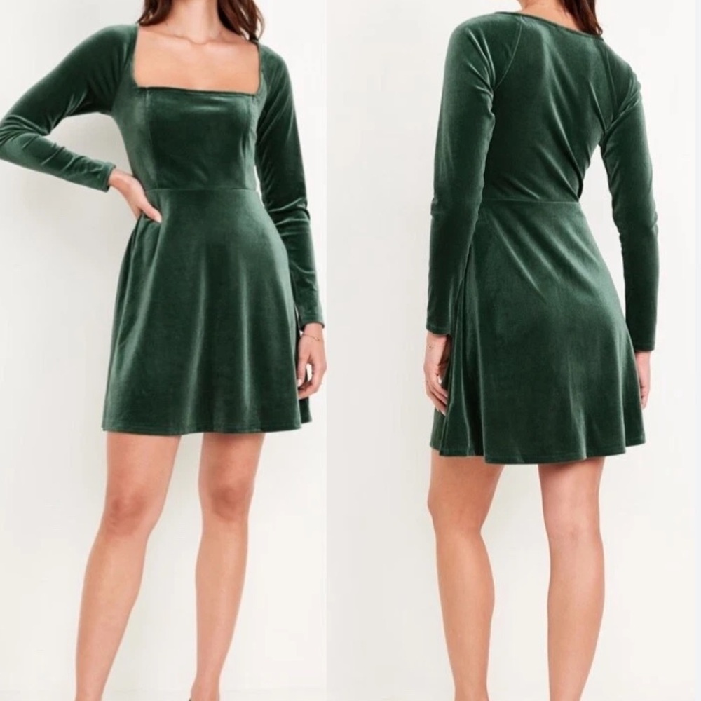 Fit & Flare Velvet Mini Dress Green